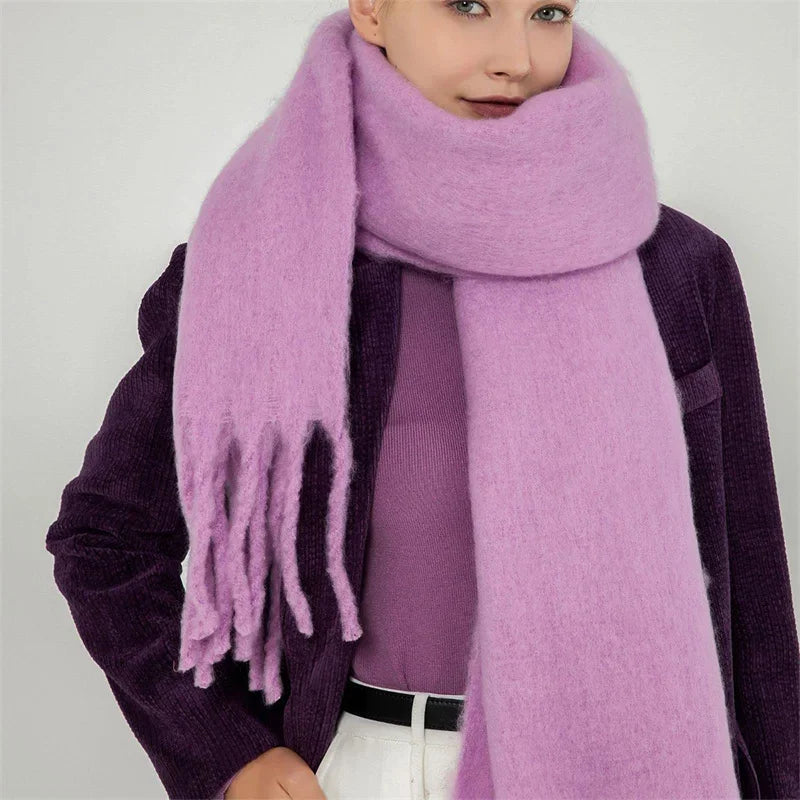 230*37cm Winter Scarf Women Luxury   Scarf Thickened Warm Shawl Classic Tassels Fluffy Scarf Solid Color Soft Shawl