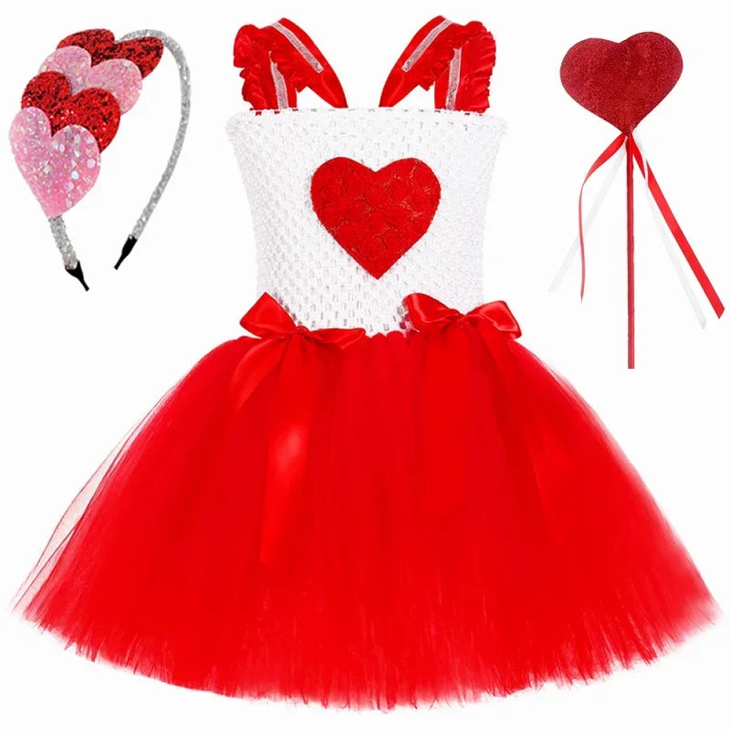 Toddler Baby Girls Valentine’s Day Princess Dress Sweet Love Heart Tutu Dresses Kids Valentines Wedding Birthday Party Costume