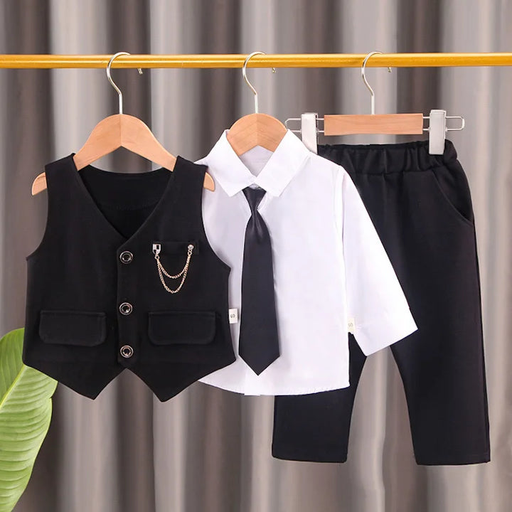 2024 new  boy's solid color children's gentleman suit wear baby chain vest  Tie Shirt three piece formal evening fashion dres