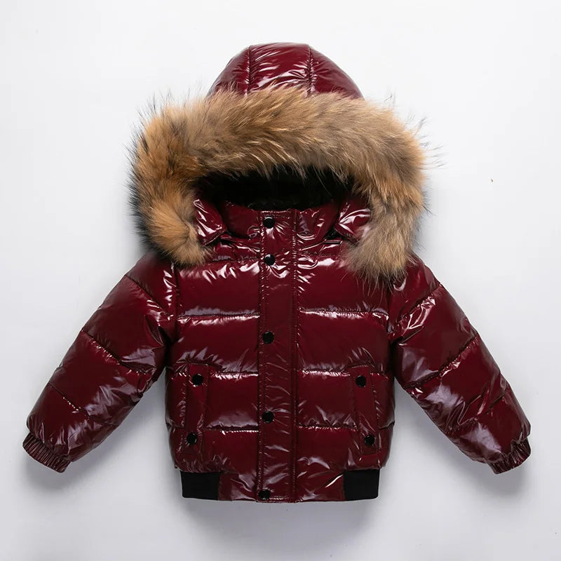 2024 Winter Down Jacket For Girl Real Fur Waterproof Shiny Thicken Warm Boy Winter Outerwear Coat 1-6 Years Kids Parka Outfit