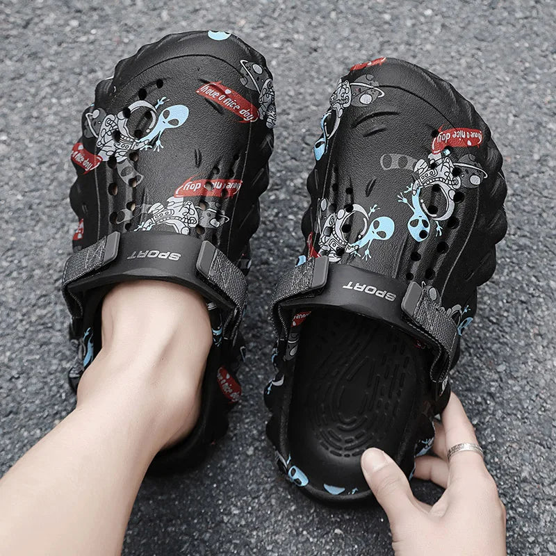 Men's summer casual sandals outdoor breathable soft sole non slip waterproof hole shoes sporty dual-purpose slippers Beach shoes