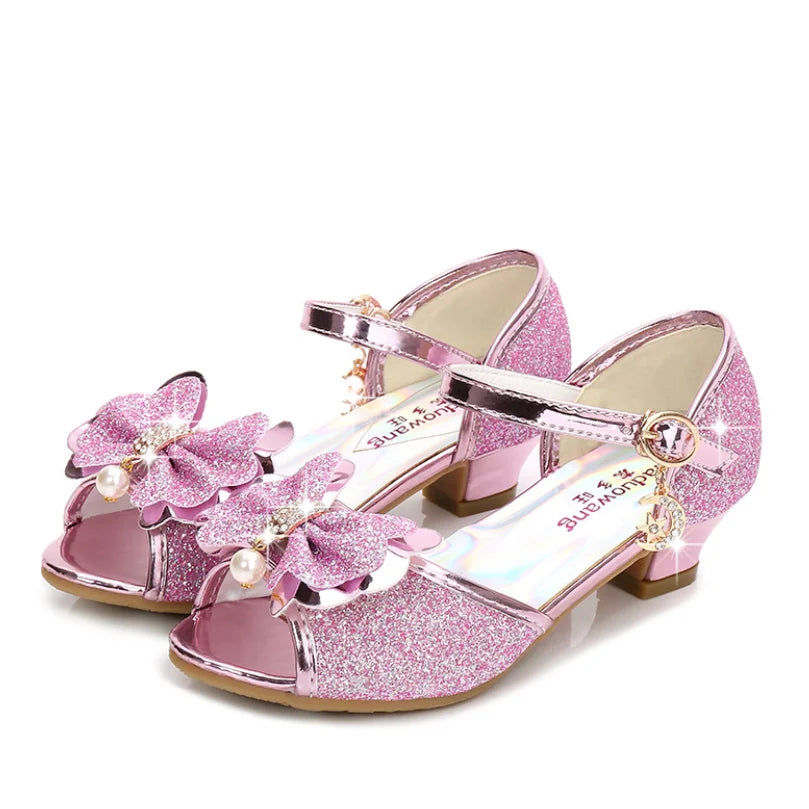 10 Colors Children Princess Sandals Kids Girls Wedding Shoes High Heels Dress Shoes Bowtie Gold Pink Blue Silver Shoes For Girls