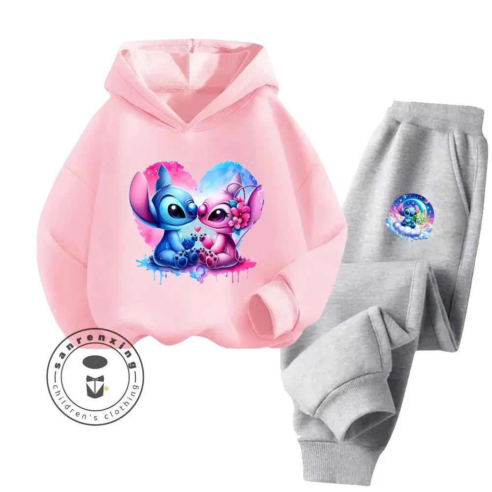 Cartoon Stitch Fall Winter Fashion Kawaii Sports Hoodie Set for Boys Girls Kids with High Quality Wear Resistant Cheap Fashion