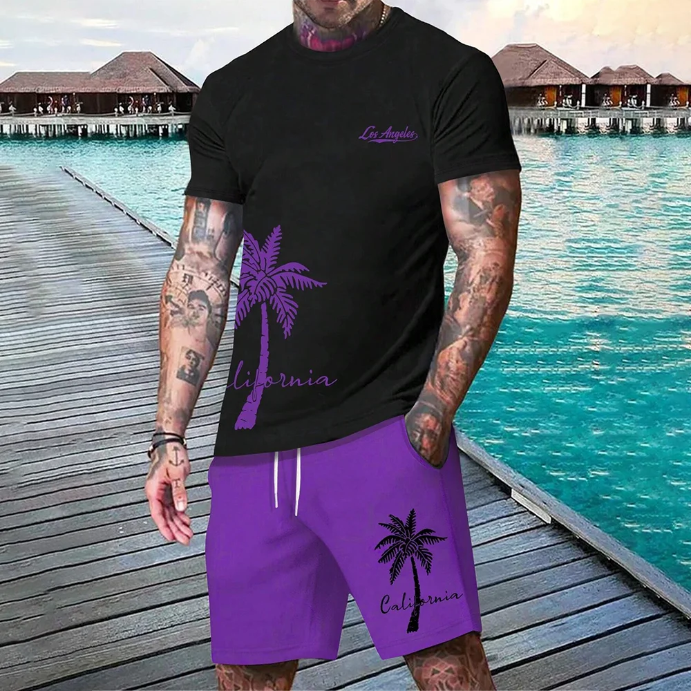 Hawaiian Set European And American Trendy Beach Short Sleeved Shirt Men S Dopamine Beach Casual Shorts Set Soft And Comfortable