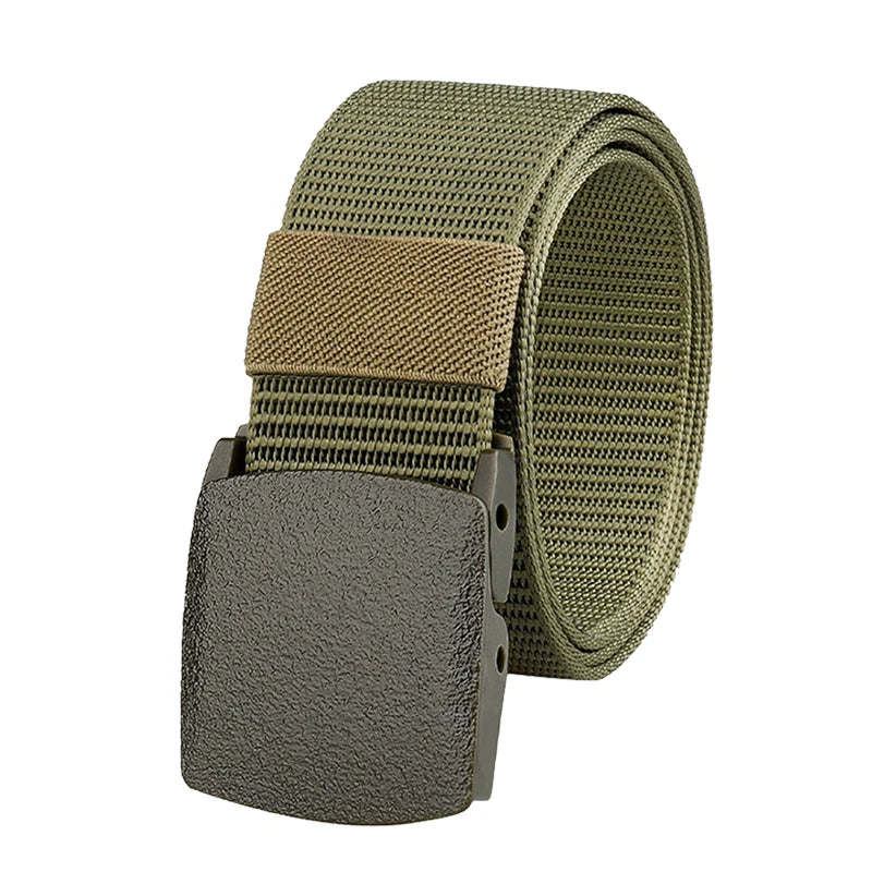 Metal Free Nylon Belt, MEN'S Tactical Woven Plastic Buckle Belt, Outdoor Versatile Perforated Canvas Nylon Belt