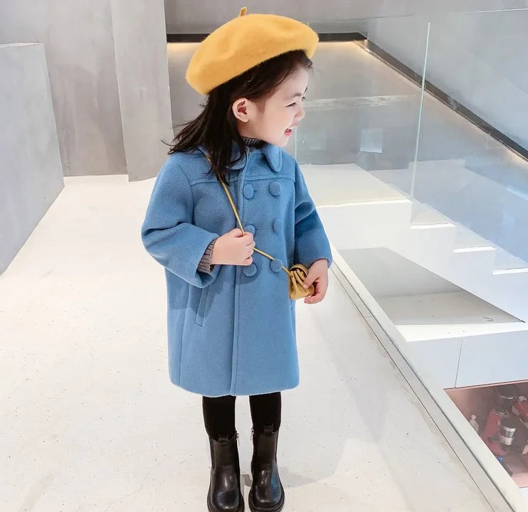 Winter Girl's Long Fashion Plus Cotton Coat 2024 Baby Girl Korean Style Thickened Double-breasted Coat Children Warm Jacket