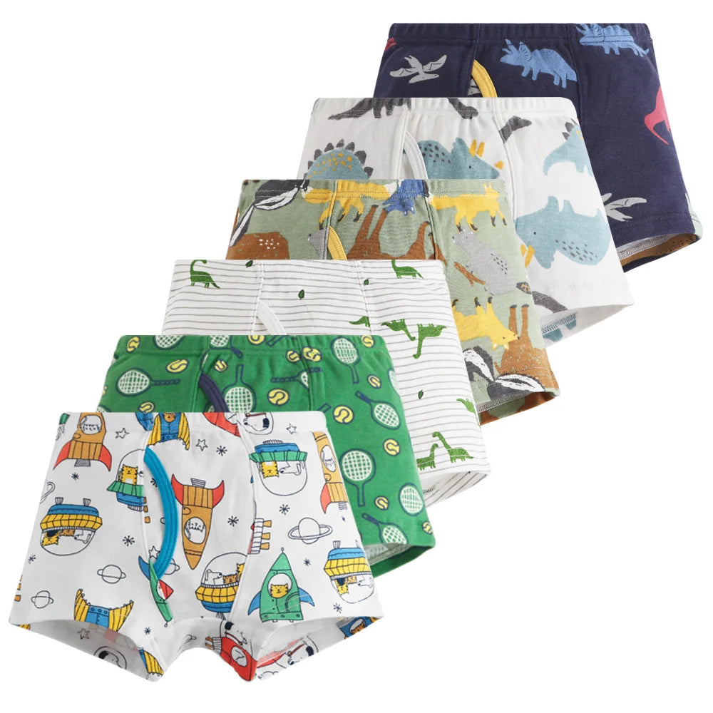 6 Pcs Baby Toddler Boys' Underwear,  100% Cotton Little Boys Briefs Soft Dinosaur Truck Boxer Briefs