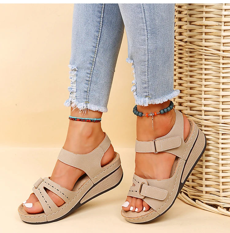 New Open Toe Fashion Women's Sandals Summer 2023 Soft Sexy Womens Sandals Wedge Buckle Women's Orthopedic Sandal Footwear Female