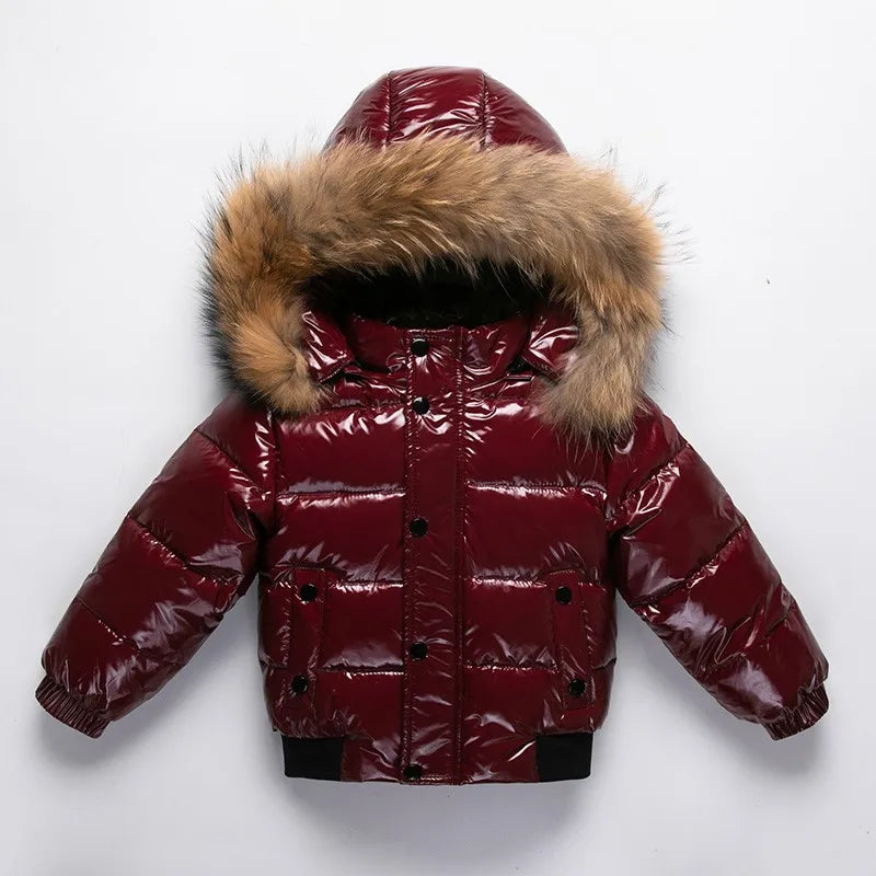 2024 Winter Down Jacket For Girl Real Fur Waterproof Shiny Thicken Warm Boy Winter Outerwear Coat 1-6 Years Kids Parka Outfit