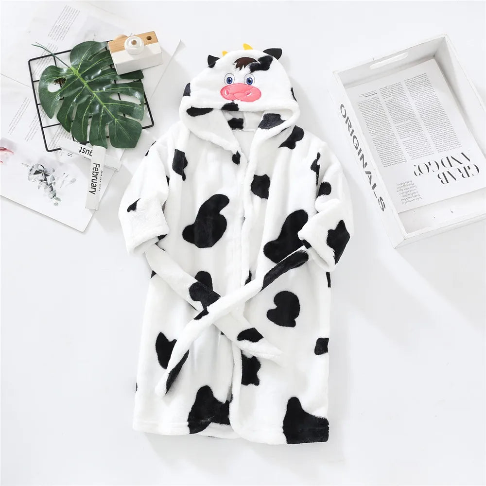 Autumn Winter Children Sleepwear Robe Flannel Hooded Warm Bathrobe Kids Pajamas For Boys Girls Lovely Cartoon Animals Robes