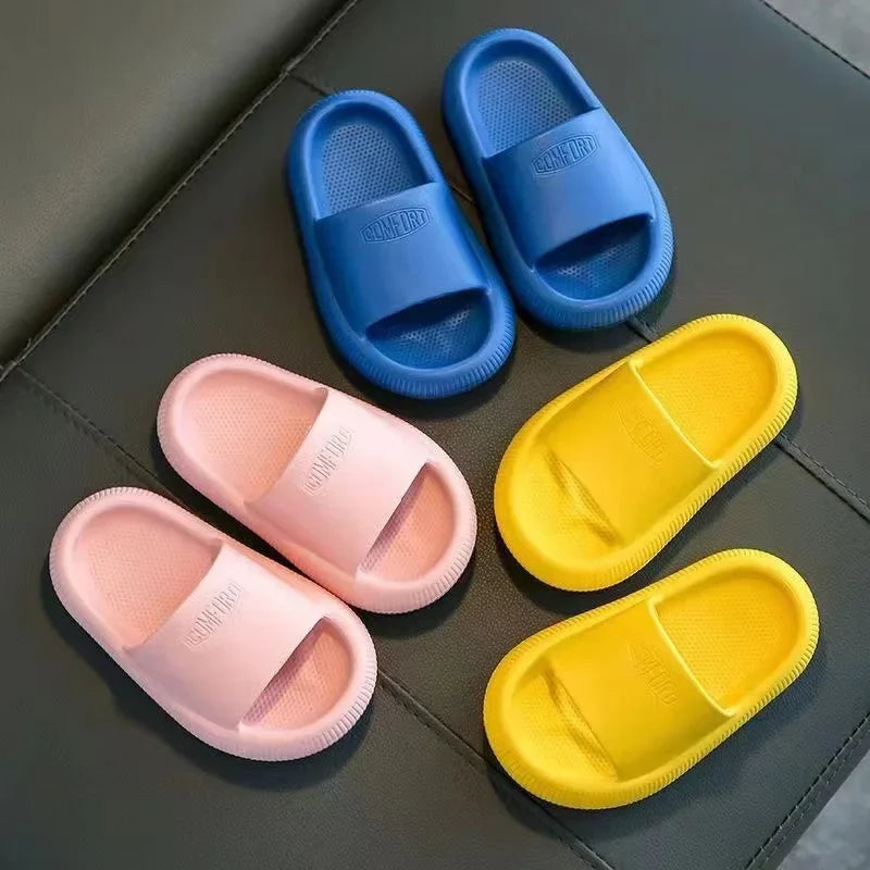 Summer Children Casual Slippers Solid Color Breathable Non-Slip Home Bathroom Beach Kids Soft Slippers Boys Girls Indoor Shoes