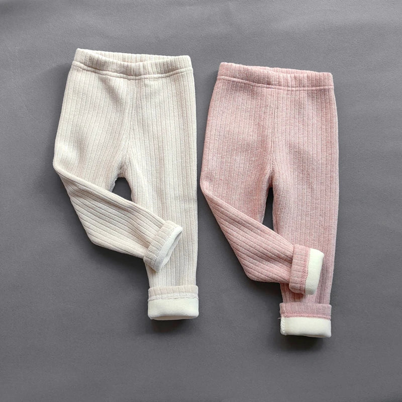 Winter Baby Girls Pants Thicken Warm Fleece Pants For Girls Leggings Children's Elasticity Slim Stripe Trousers