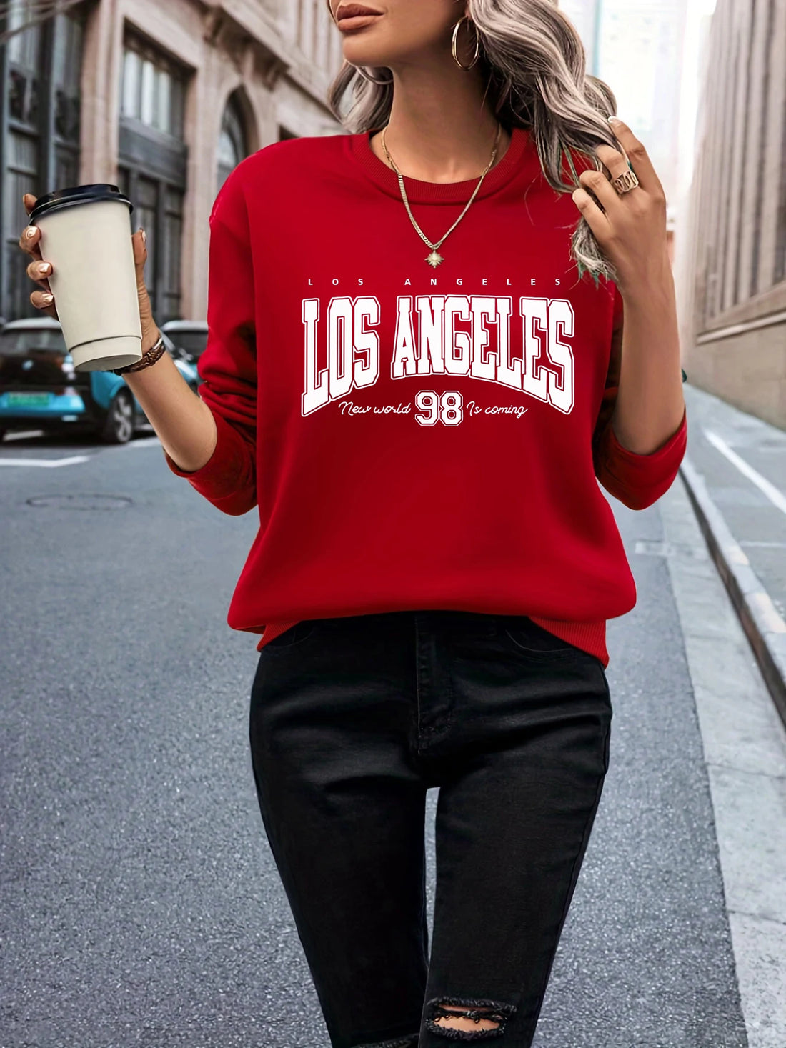 Korean trend women's sweater Los Angeles 98 letters printed women's hoodie long-sleeved O-neck pullover sports fashion clothing