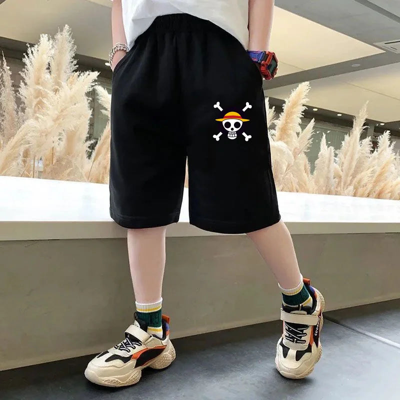 Kids Summer Cartoon Shorts 3-14Years Children Cotton Elastic Waist Knee Length Pants Gray School Student Boys Short Sweatpants