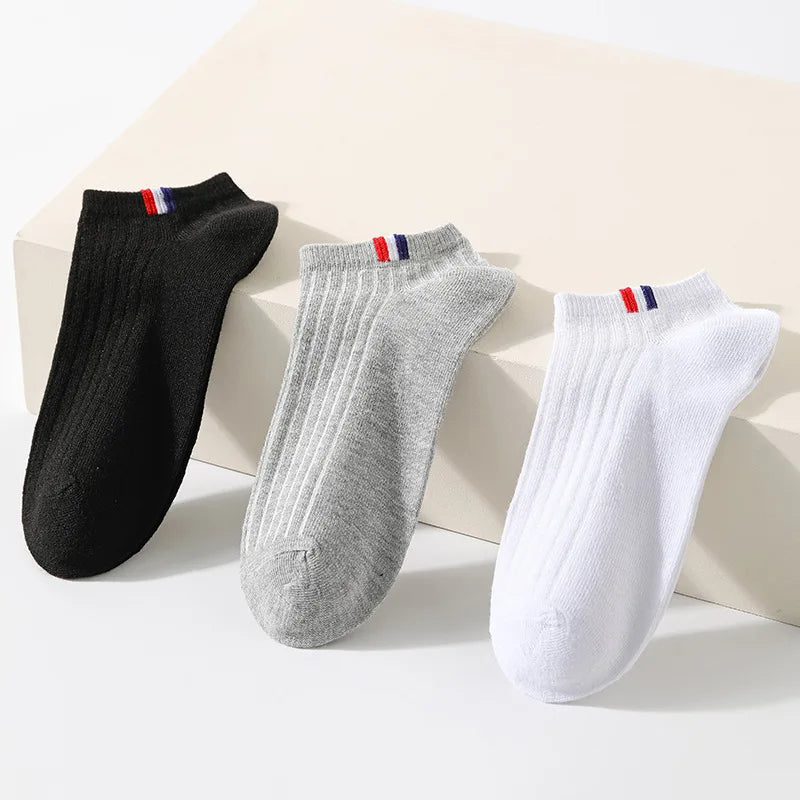 5 Pairs Of Thin Summer Blending Boat Socks Plain Color Mens Casual Socks Breathable Sweat Absorbing Calibration Socks