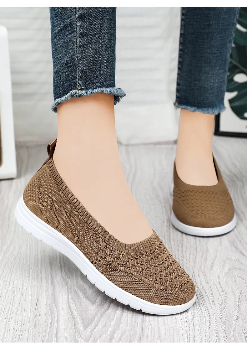 Women's Slip On Solid Color Shoes Summer Fashion Mesh Breathable Casual Shoes Walking Non Slip Platform Sandals Flats Loafers