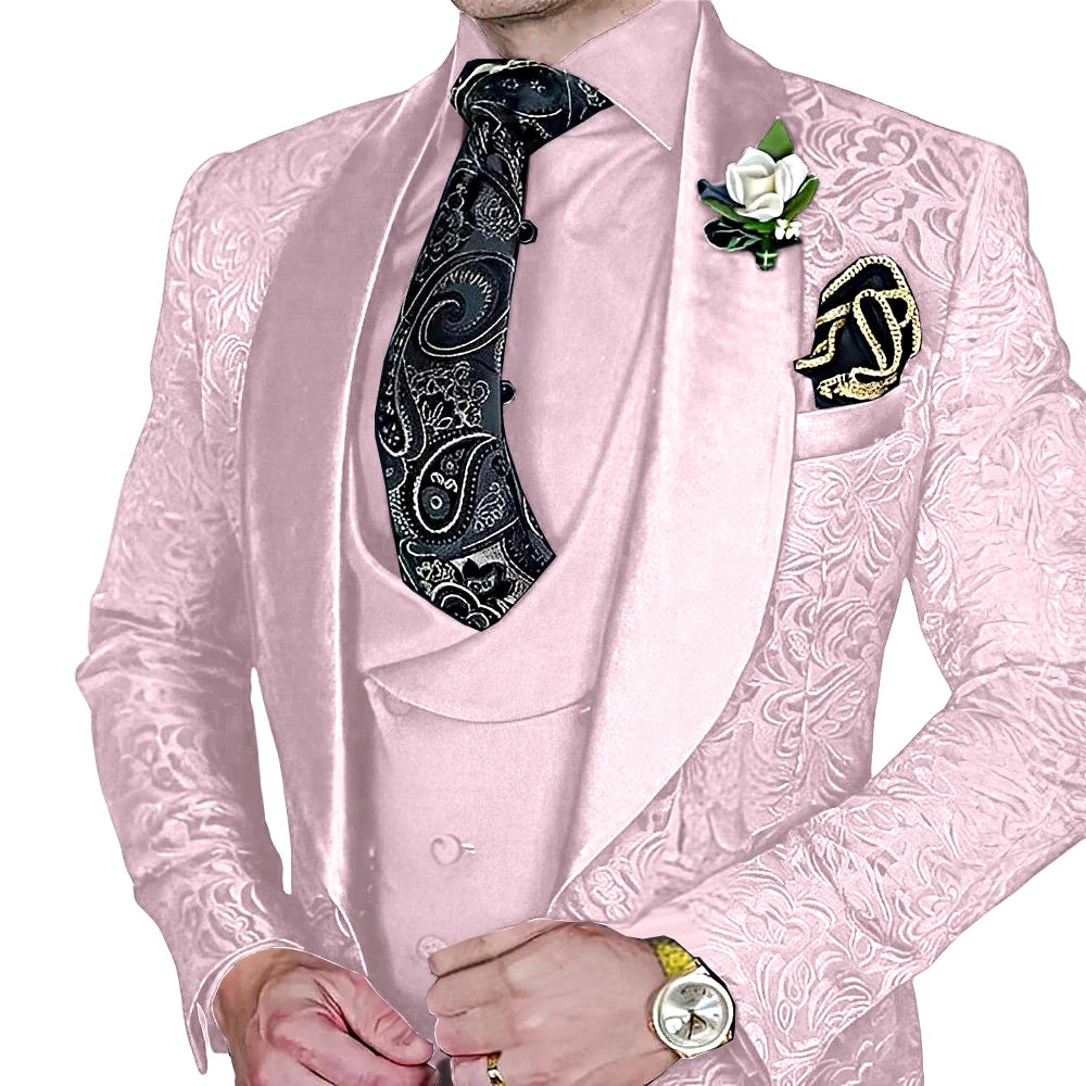 DMDRS | Jacquard Men's 3-piece Suit Set Formal Party Dress Groom's Tuxedo High Quality Elegant Men's Customized Outfit