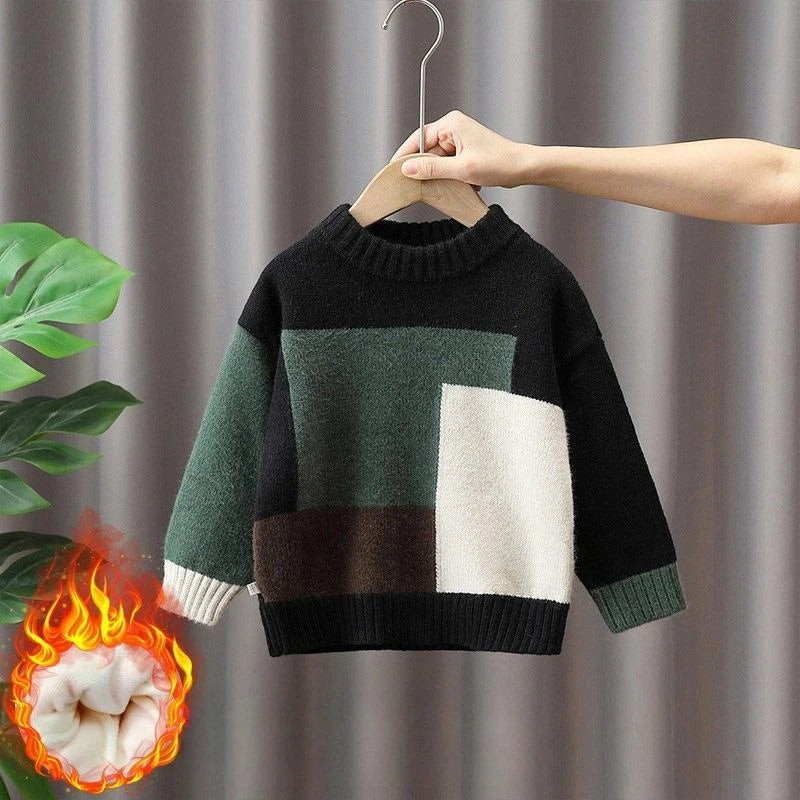 Boys Woolen Sweater Crochet Cotton Windbreak 2023 Dazzling Warm Thicken Autumn Winter Pullover Plus Size Children's Clothing