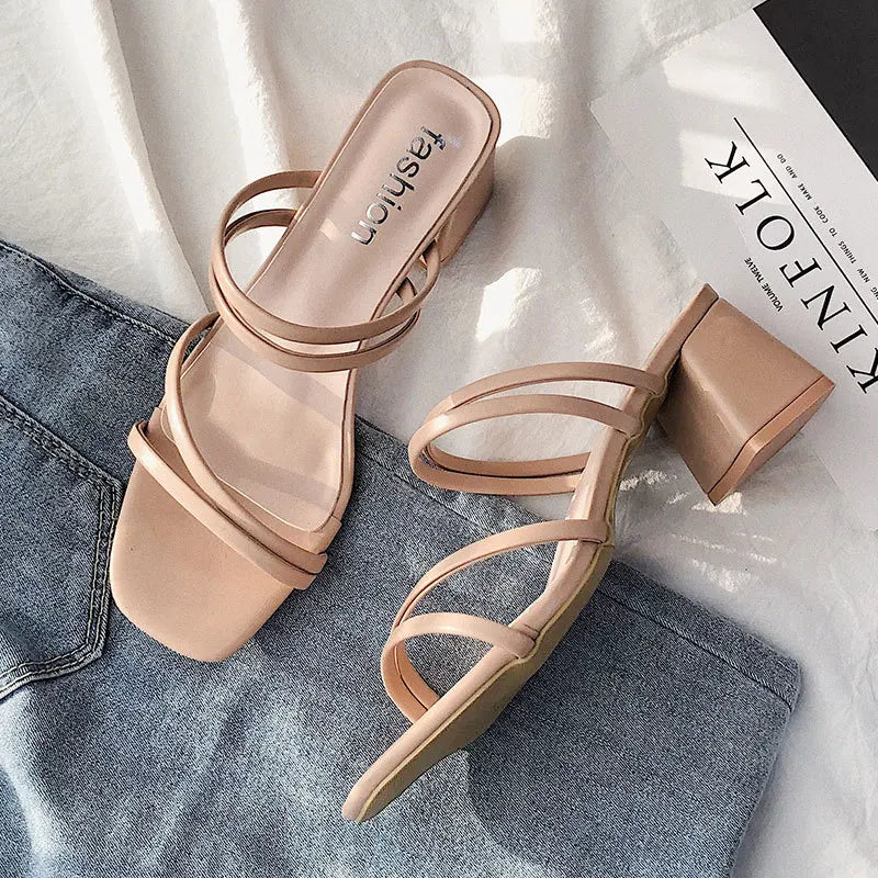 Women High Heel Sandals Summer Casual Female Shoes Woman Square Heel Open Toe Ankle Strap Ladies Sandalias Wedge Shoe 2022 New