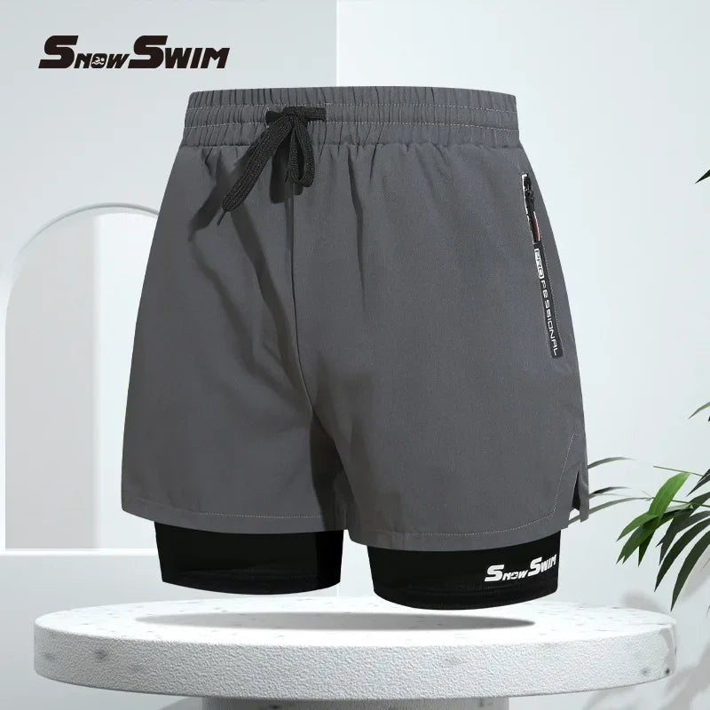 Men's Swim Trunks Double-layer Flat Angle Adult Quick-drying Anti-embarrassment Swim Trunks Beach Pants Spa Swimming Kit