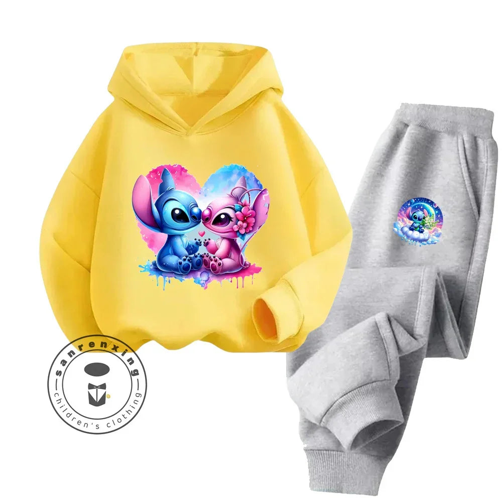 Cartoon Stitch Fall Winter Fashion Kawaii Sports Hoodie Set for Boys Girls Kids with High Quality Wear Resistant Cheap Fashion