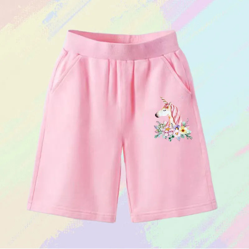 2023 Girls Summer Cat Ear Print Shorts Kids Elastic Waist Beach Short with Pocket Sports Short Pants Kids Cute Clothes 3-14y