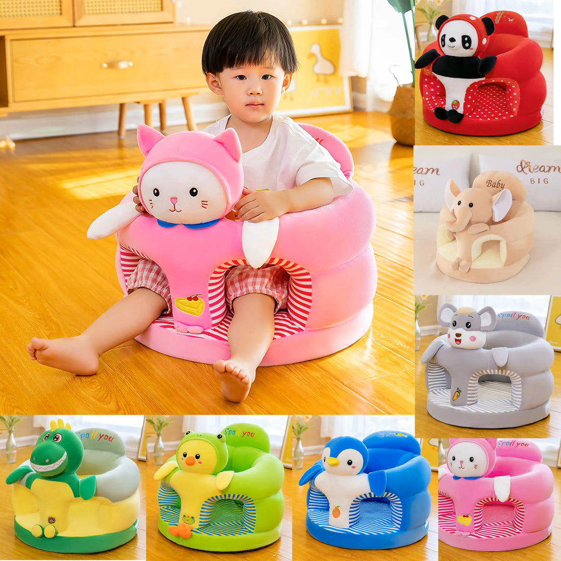 1pc Baby Sofa Support Seat Cover Toddler Cartoon Plush Chair Learning To Sit Comfortable Washable without Filler Cradle