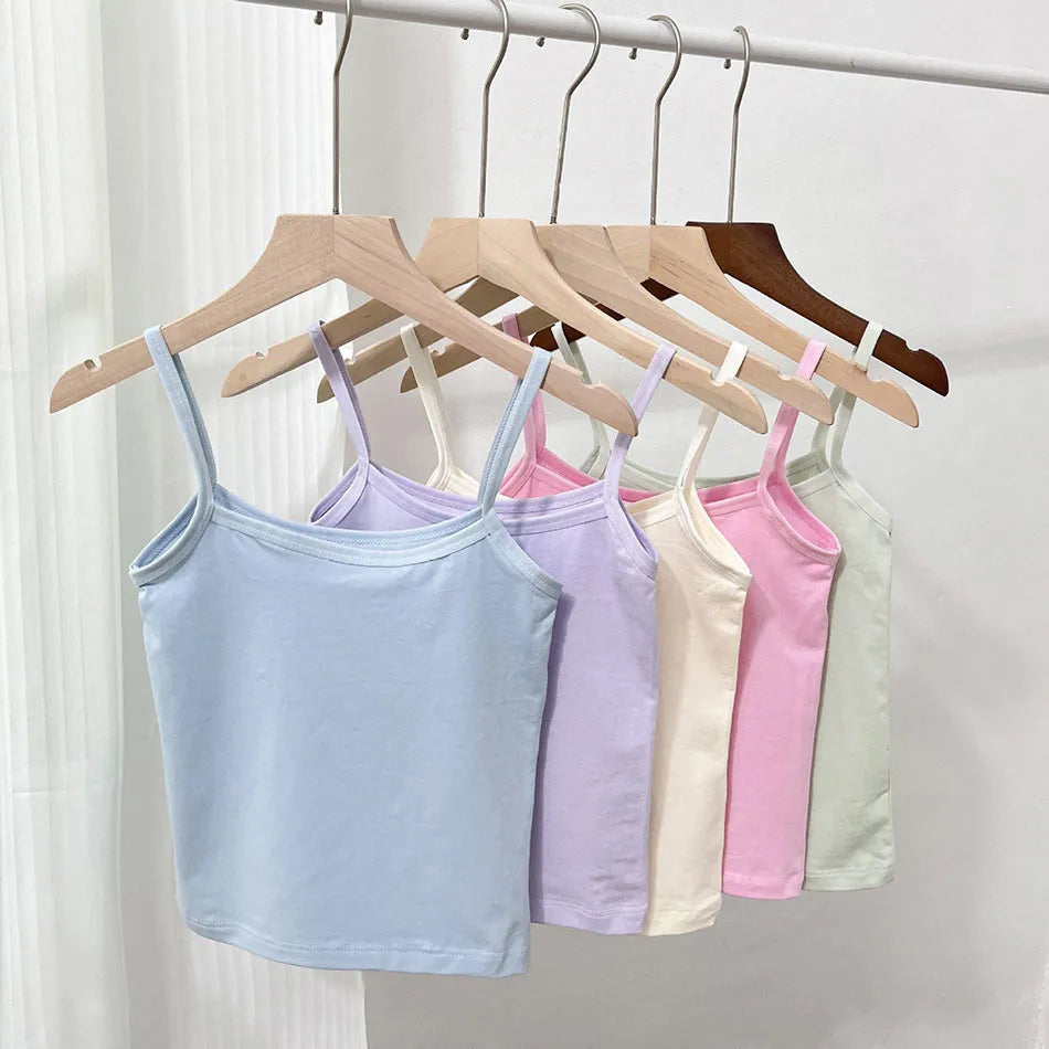 Girls Development Period Solid Color Cotton Soft Breathable Underwear Vest Girls Anti Exposure  Safety Underwear Girl Camisole