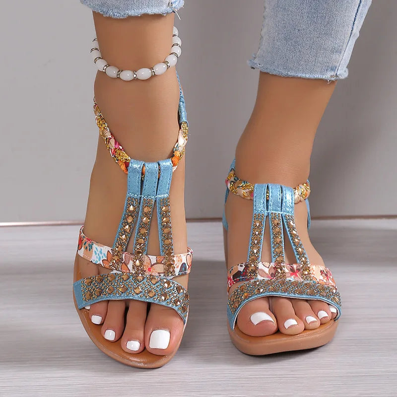 Shoes for Women Summer Women Wedge Bohemia Rhinestones Casual Platform Sandals Female Peep Toe Outdoor Beach Shoes 34-43