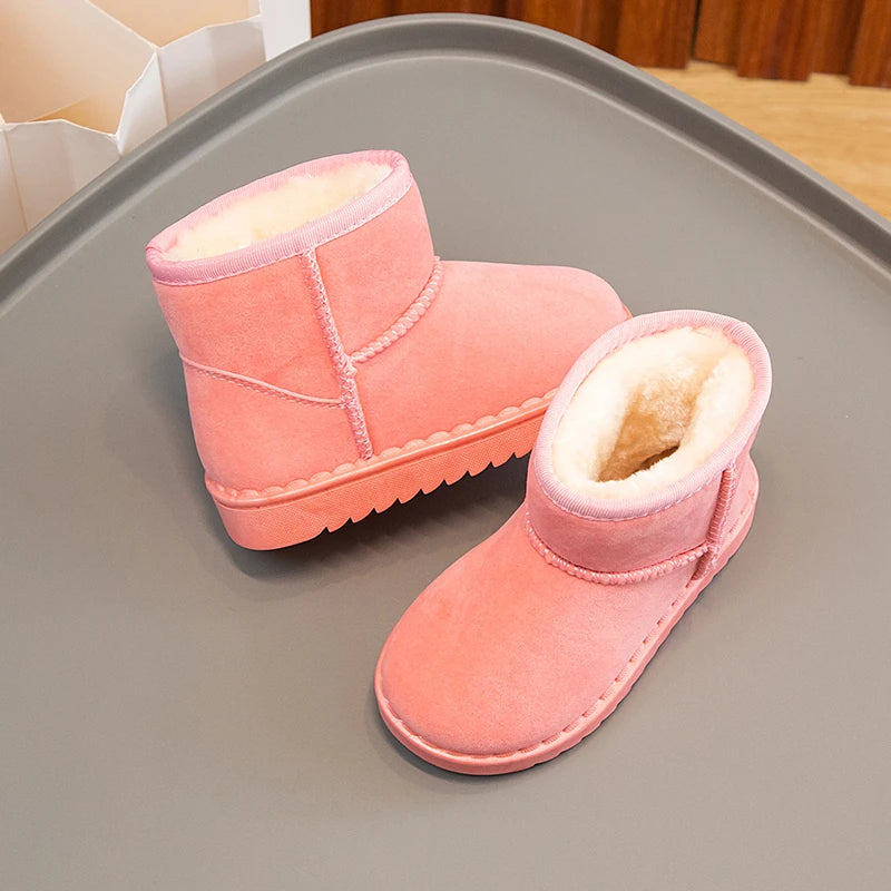 Children Snow Boots Concise Style Plush Chunky Winter Kids Short Boot Solid Color Slip-on Unisex Classic Boys Girls Shoes 23-36