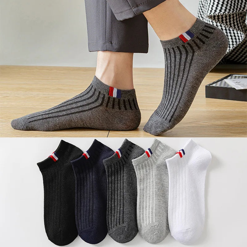 5 Pairs Of Thin Summer Blending Boat Socks Plain Color Mens Casual Socks Breathable Sweat Absorbing Calibration Socks