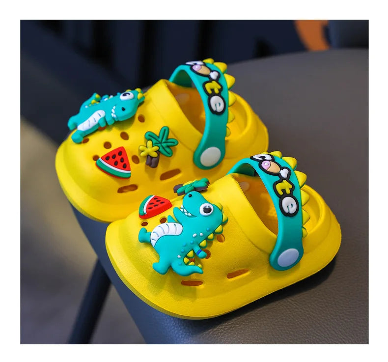 Summer Childrens Slippers Hole Kids Sandals Soft Anti-Skid Cartoon Dinosaur DIY Design Indoor Anti-Slip Boys Girls Beach Shoes