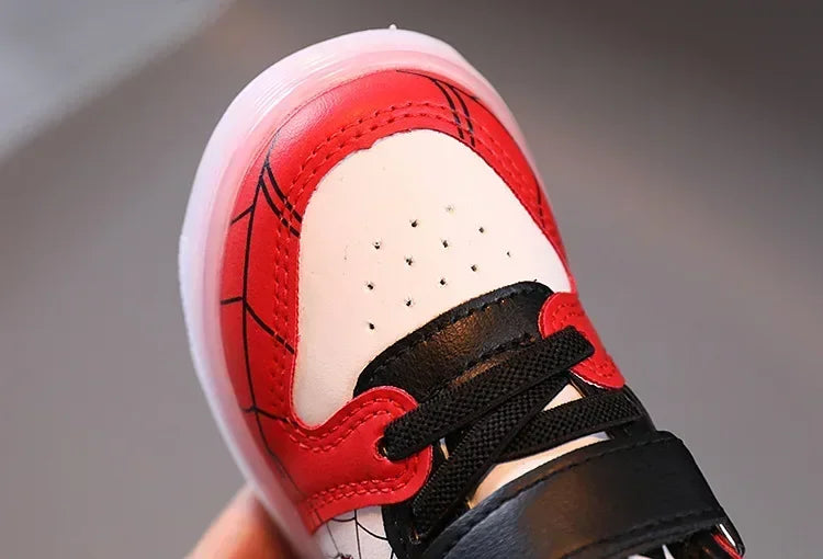 Disney Children's Led Light Shoes Fashion Design Spiderman Boys Sneakers Girls Cartoon Casual Shoes Breathable Kids Sport Shoes