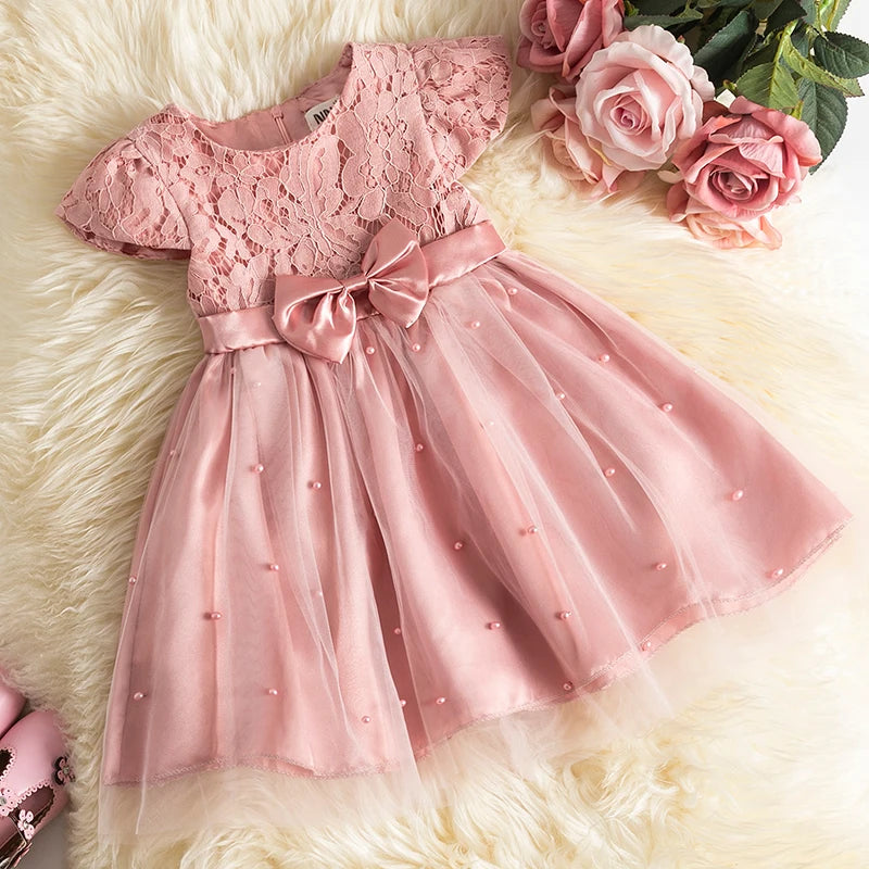 Toddler Baby Girls Dress Bow Baptism Dress for Girls 1 Yrs Birthday Party Wedding Beading Dress Formal Occation Tutu Fluffy Gown