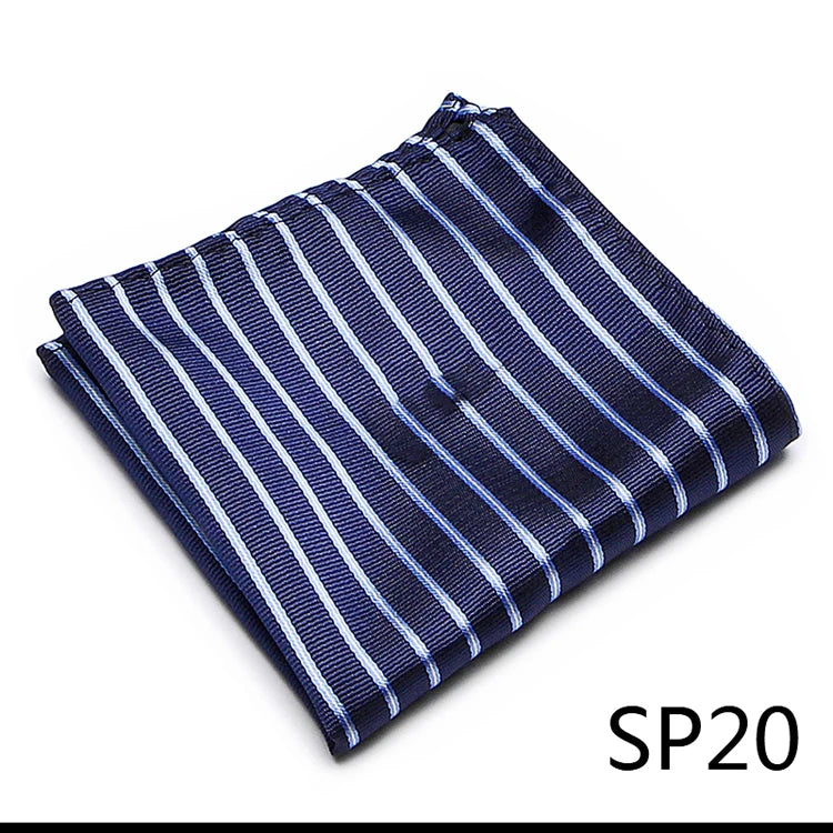 High Grade Brand Silk Kerchief Man Dark Blue Striped April Fool's Day Fit Formal Party Pocket Square Handkerchiefs Suit Hanky