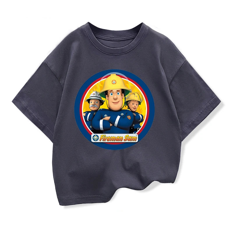 Newest Fireman Sam Printed Kids Summer Clothes Junior Boys Short Sleeve Tops Baby Girls Pure Cotton T-shirts Children Clothing