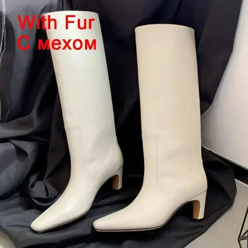 JOZHAMTA Size 34-43 Women Knee Boots Real Leather Wide Calf Fall Winter Shoes 2025 Kitten High Heels Long Tall Boot Casual Dress