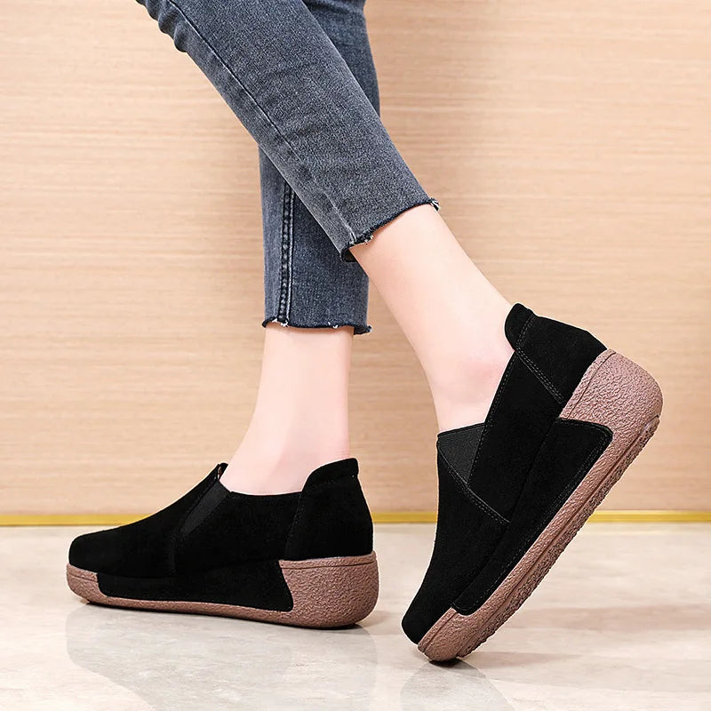 WOIZGIC Women Mother Female Genuine Leather Shoes Platform Flats Loafers Slip On Korean Plus Size 41 42 Vulcanized Shoes