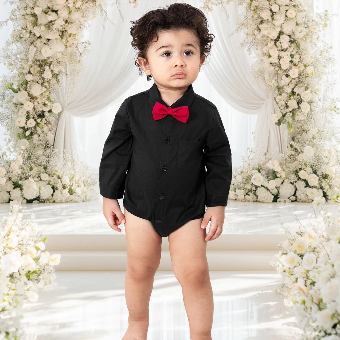 Baby Boys Dress Shirt Newborn Baptism Bodysuit Infant Wedding Christening Chritmas Formal One Piece Gentlemen Party Rompers