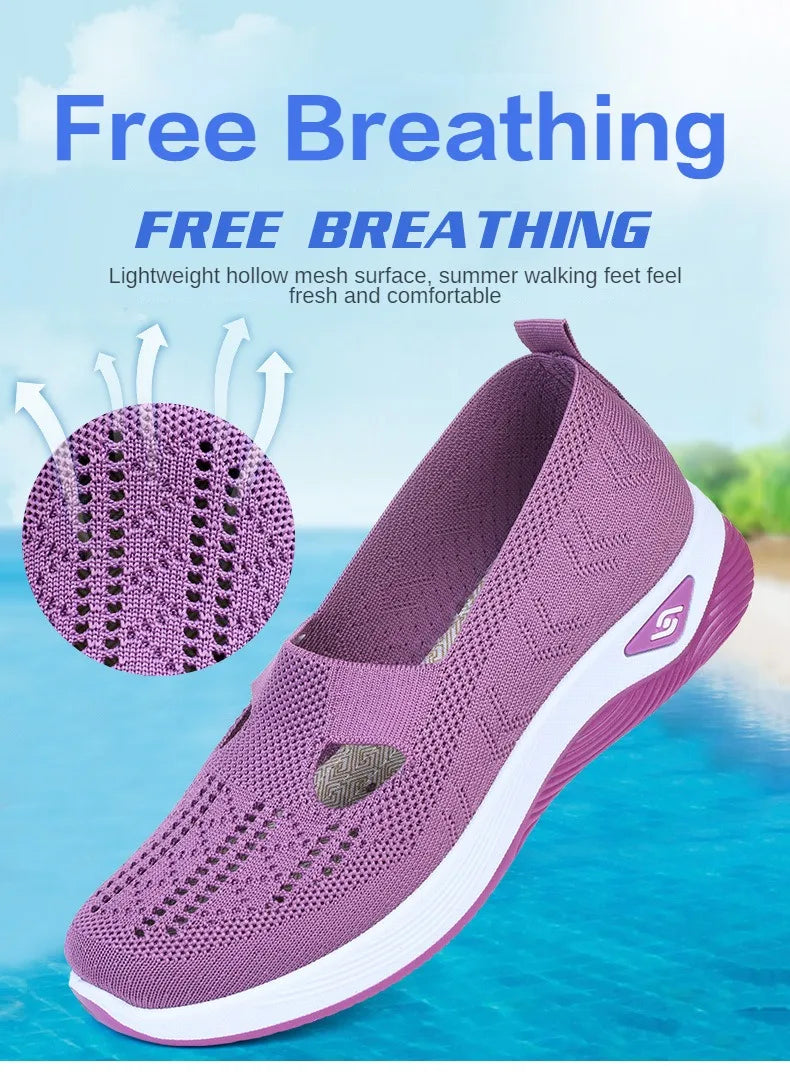 Women's New Summer Shoes Mesh Breathable Sneakers Light Slip on Flat Platform Casual Shoes Ladies Anti-slip Walking Woven Shoes