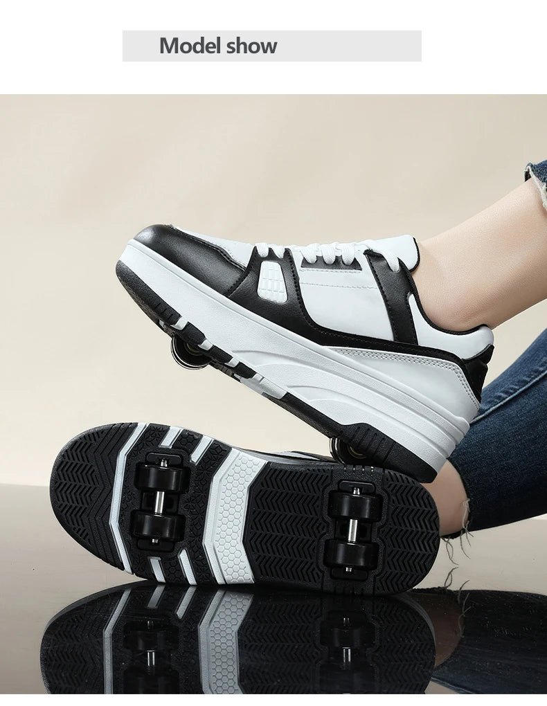 Four wheel roller shoes Boys girls walking shoes Casual outdoor sports slide and shrink school students pulleys shoes sneakers