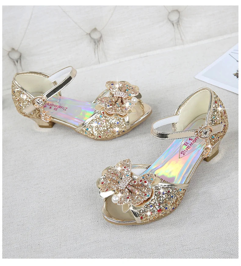 10 Colors Children Princess Sandals Kids Girls Wedding Shoes High Heels Dress Shoes Bowtie Gold Pink Blue Silver Shoes For Girls