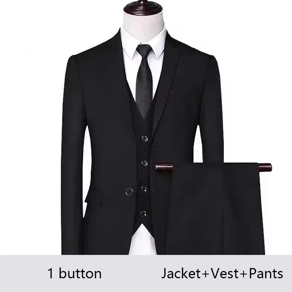 High Quality Wedding Suits For Men Elegant Blazers Set 3 Pieces Formal Classic Jackets Vest Pants Full Coats Luxury 2024 Costume