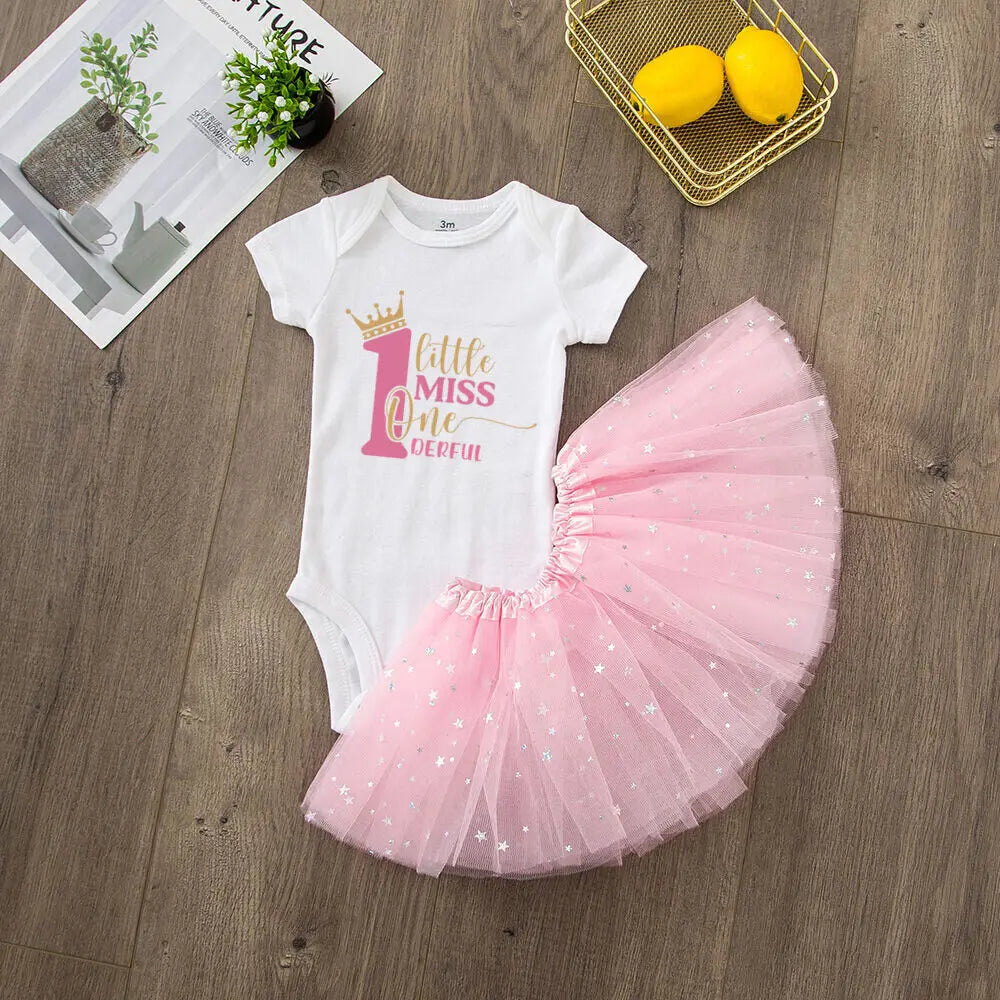 My 1st Birthday Baby Girl Birthday Dress + Bodysuit Set Pink Tutu Cake Dresses + Romper Outfits Girls Summer Clothes Jumpsuit