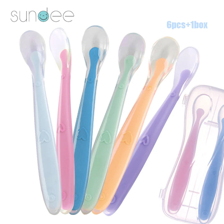 10 Pcs Baby Feeding Spoon Soft Silicone Spoons Training Spoon for Child kids Infants Temperature Sensing Feeding Feeder Flatware