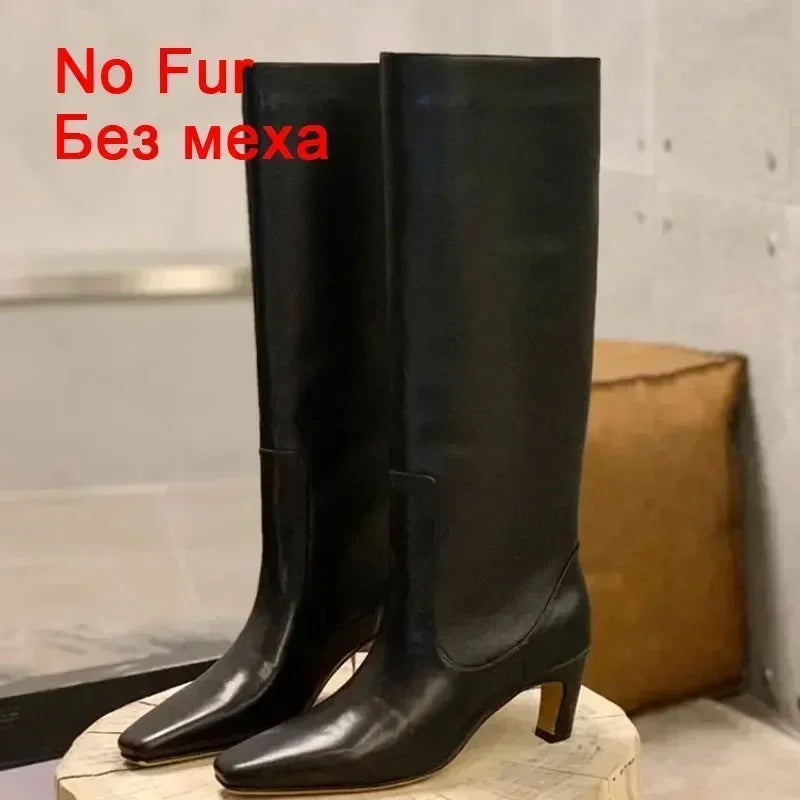 JOZHAMTA Size 34-43 Women Knee Boots Real Leather Wide Calf Fall Winter Shoes 2025 Kitten High Heels Long Tall Boot Casual Dress