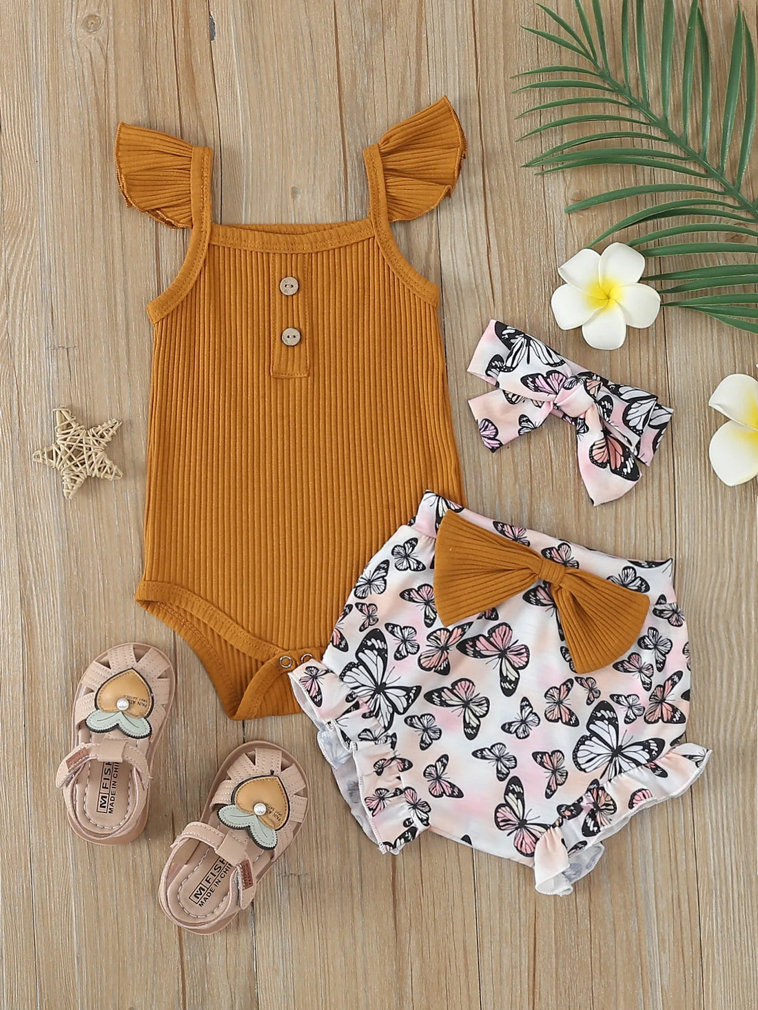 Summer Newborn Baby Girl Clothes Set  Sleeveless  Bodysuit  Printed Shorts  3pcs Clothing Suit Baby Girl Clothes For 0-1Years