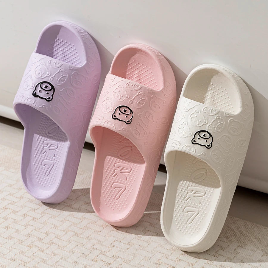 Women's Slippers Summer Printting Cute Bear Indoor Bathroom Anti-slip Soft Sole Couple Lightness Comfortable Men Leisure Shoes