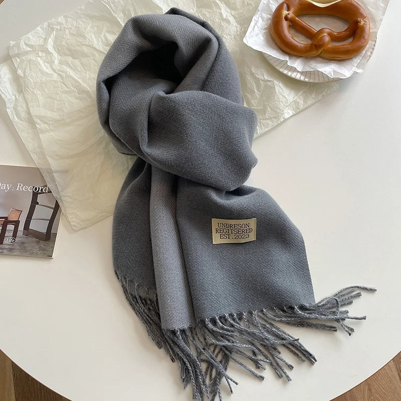 2025 New Fashion Cashmere Scarf Warm Winter for Women Korean Style Knitted Solid Color Double Sided Wraps Neckerchief