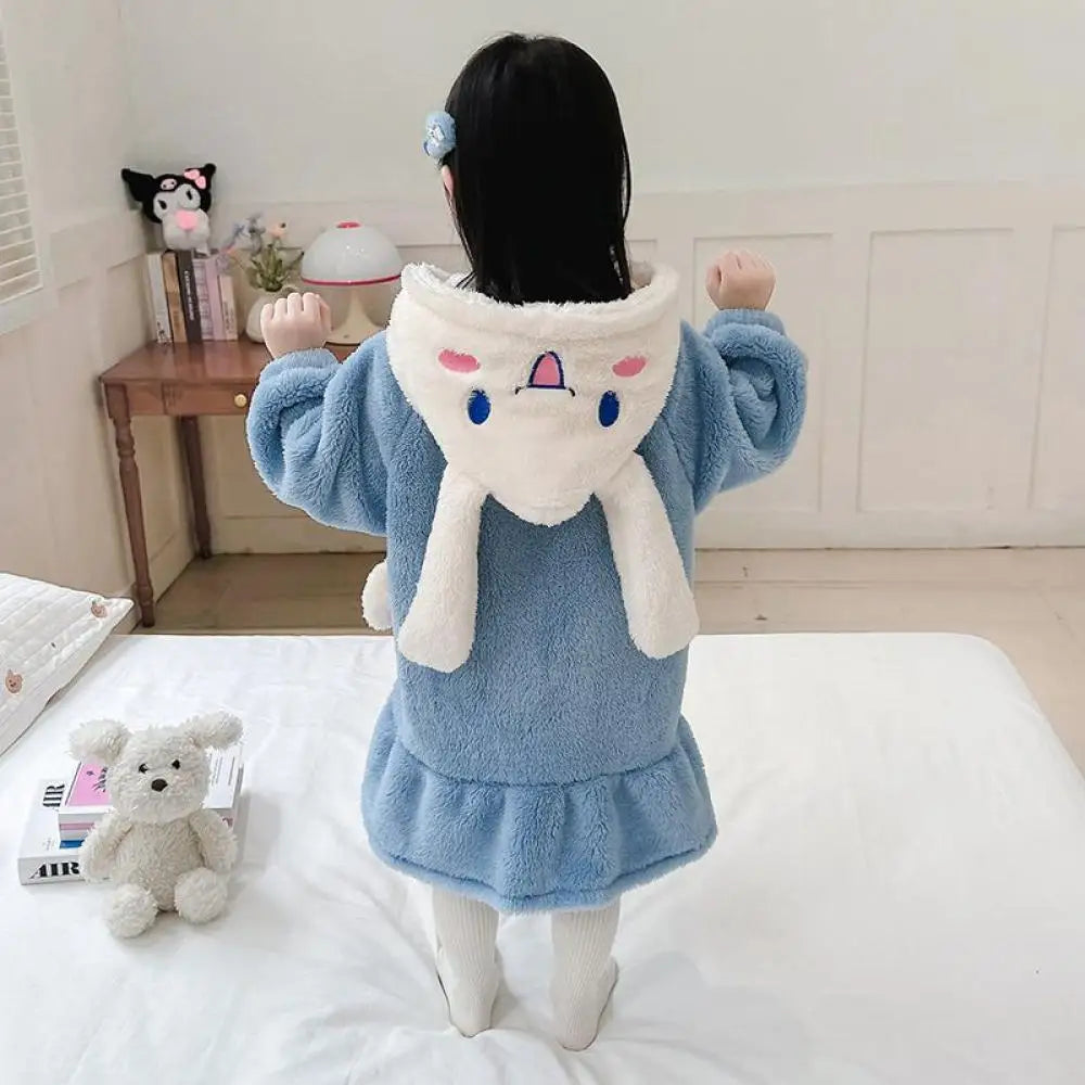 Sanrio Hello Kitty Girls Pajamas Flannel Homewear Kawaii Cinnamoroll Autumn Winter Kids Loungewear Nightdress Sleepwear Robes